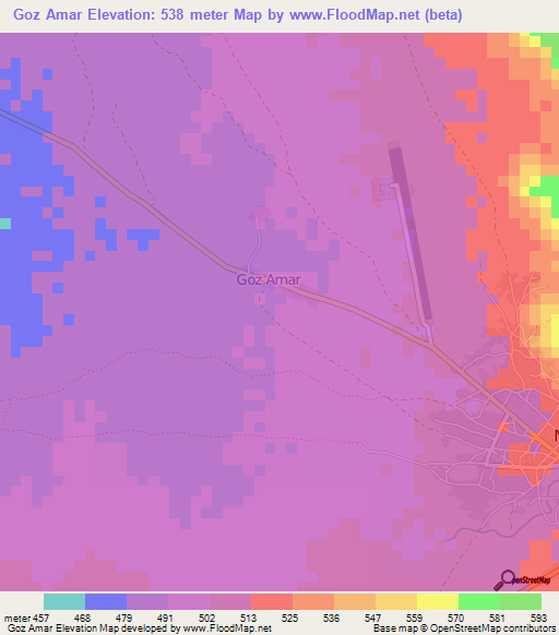 Goz Amar,Central African Republic Elevation Map