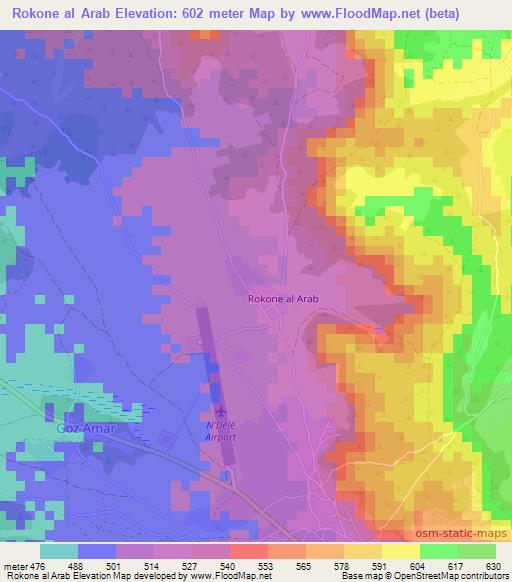 Rokone al Arab,Central African Republic Elevation Map