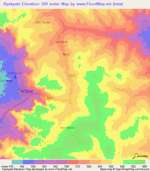 Kpakpale,Central African Republic Elevation Map