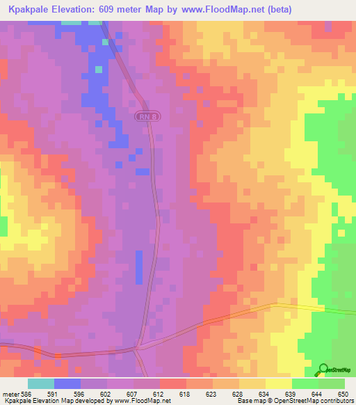 Kpakpale,Central African Republic Elevation Map