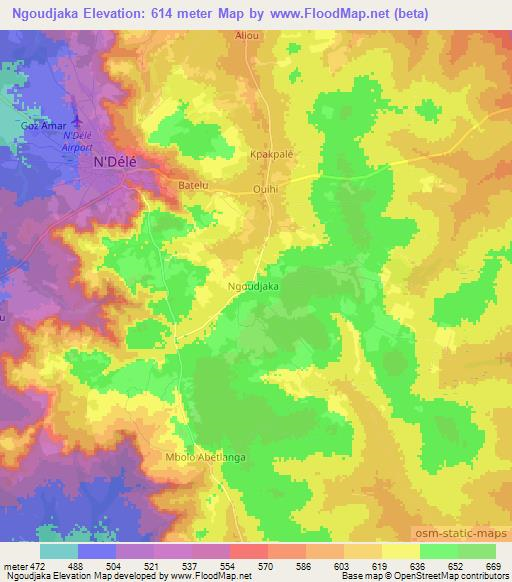 Ngoudjaka,Central African Republic Elevation Map