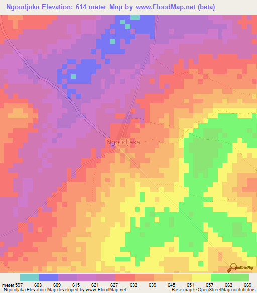 Ngoudjaka,Central African Republic Elevation Map