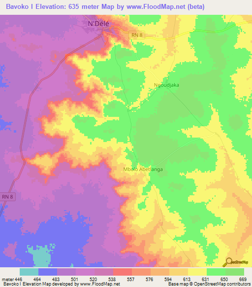Bavoko I,Central African Republic Elevation Map