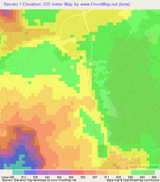 Bavoko I,Central African Republic Elevation Map