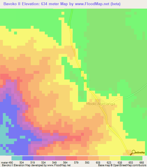Bavoko II,Central African Republic Elevation Map