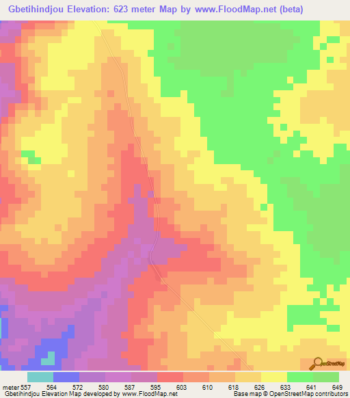 Gbetihindjou,Central African Republic Elevation Map