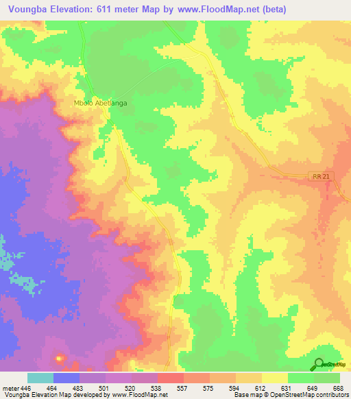 Voungba,Central African Republic Elevation Map