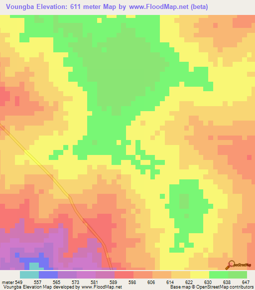 Voungba,Central African Republic Elevation Map