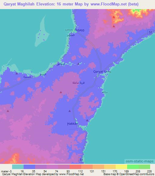 Qaryat Maghilah,Oman Elevation Map