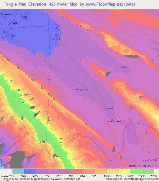 Tang-e Man,Iran Elevation Map
