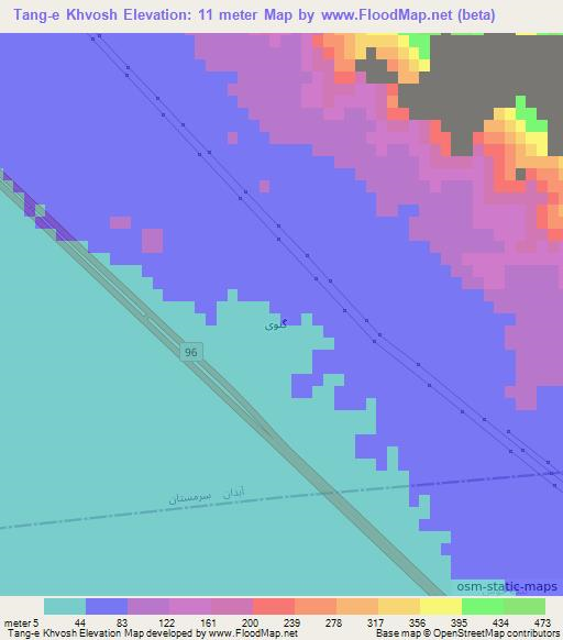 Tang-e Khvosh,Iran Elevation Map