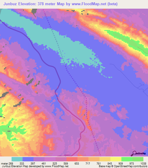 Junbuz,Iran Elevation Map
