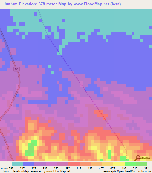Junbuz,Iran Elevation Map