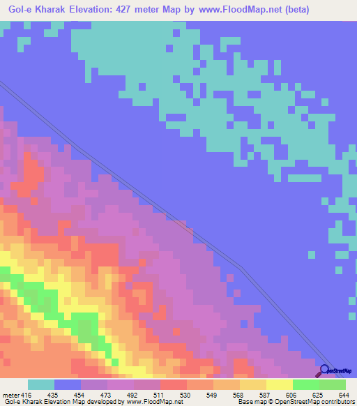 Gol-e Kharak,Iran Elevation Map