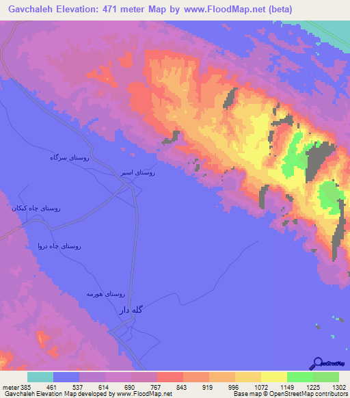 Gavchaleh,Iran Elevation Map