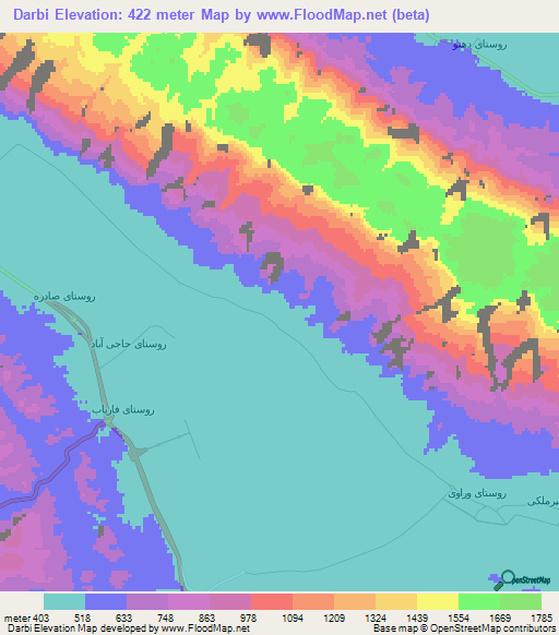 Darbi,Iran Elevation Map
