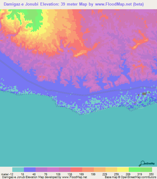 Damigaz-e Jonubi,Iran Elevation Map