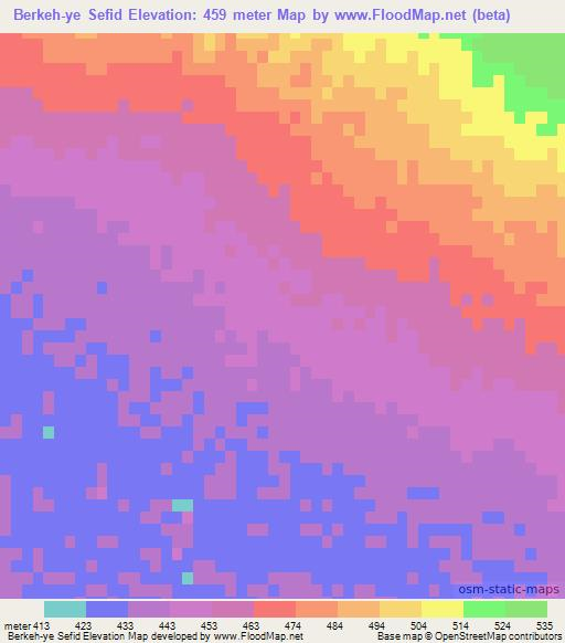 Berkeh-ye Sefid,Iran Elevation Map