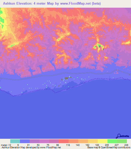 Ashkun,Iran Elevation Map