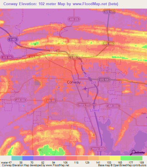 Elevation of Conway,US Elevation Map, Topography, Contour