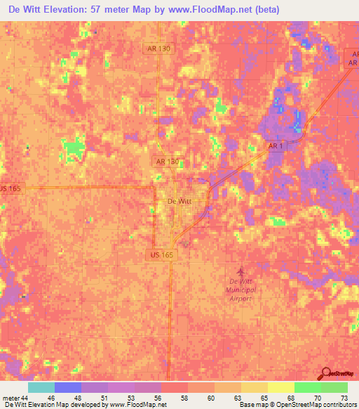 De Witt,US Elevation Map