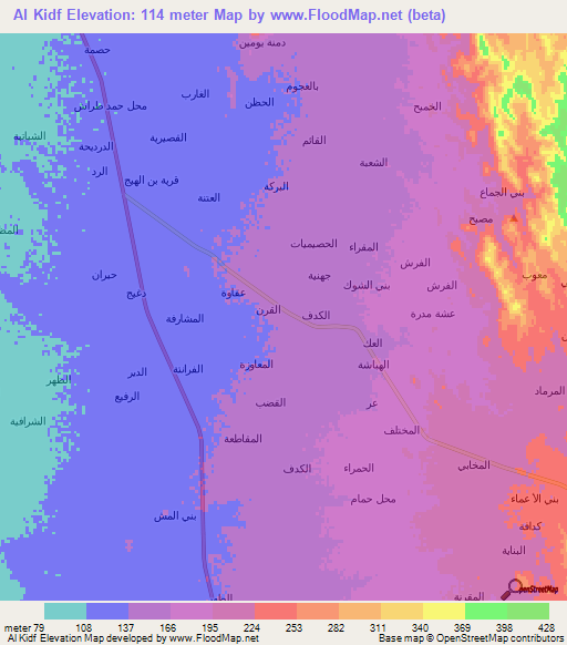 Al Kidf,Yemen Elevation Map