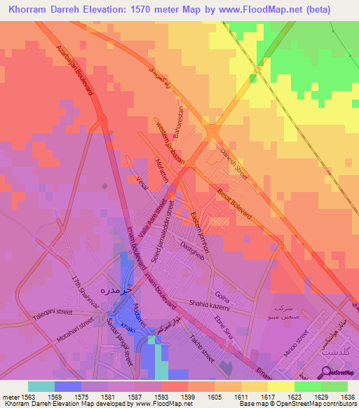 Khorram Darreh,Iran Elevation Map