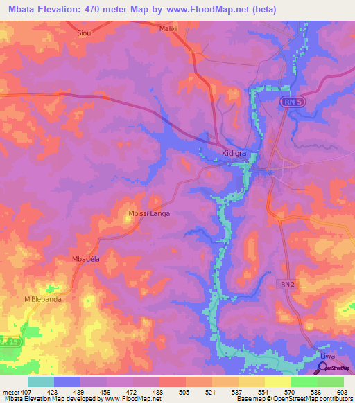 Mbata,Central African Republic Elevation Map