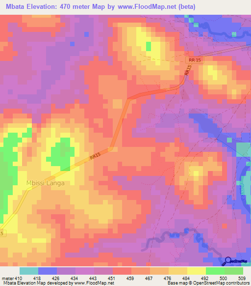 Mbata,Central African Republic Elevation Map