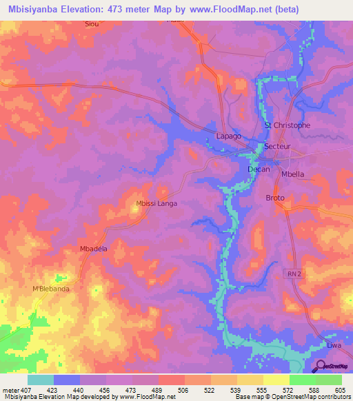 Mbisiyanba,Central African Republic Elevation Map
