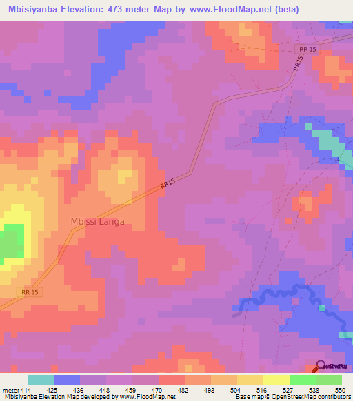 Mbisiyanba,Central African Republic Elevation Map