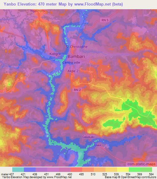 Yanbo,Central African Republic Elevation Map