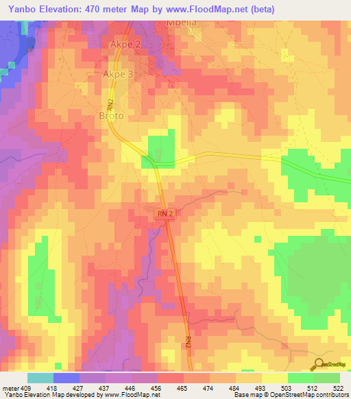 Yanbo,Central African Republic Elevation Map