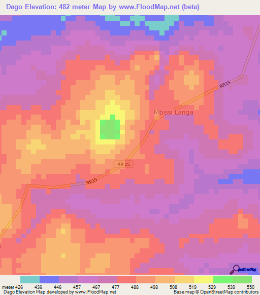 Dago,Central African Republic Elevation Map