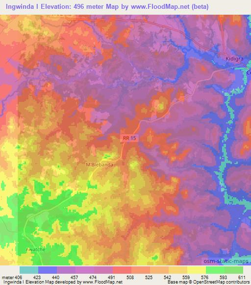 Ingwinda I,Central African Republic Elevation Map