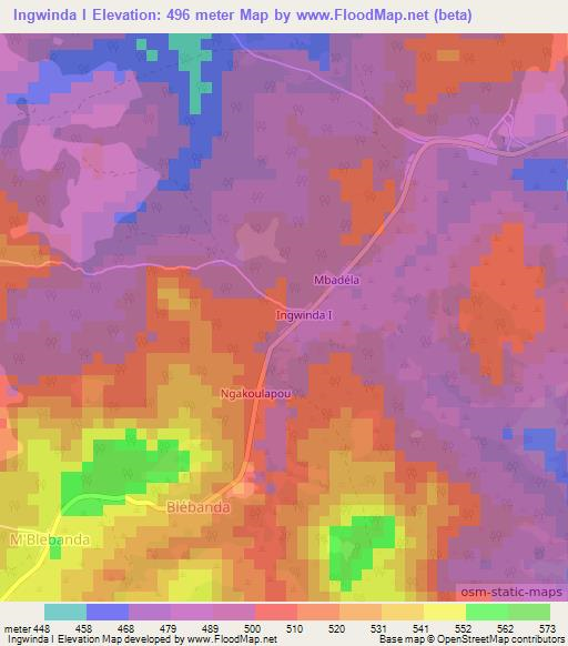 Ingwinda I,Central African Republic Elevation Map