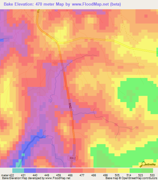 Bake,Central African Republic Elevation Map