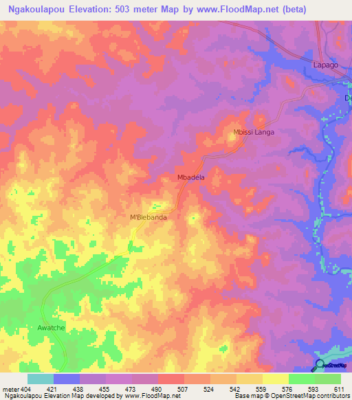 Ngakoulapou,Central African Republic Elevation Map