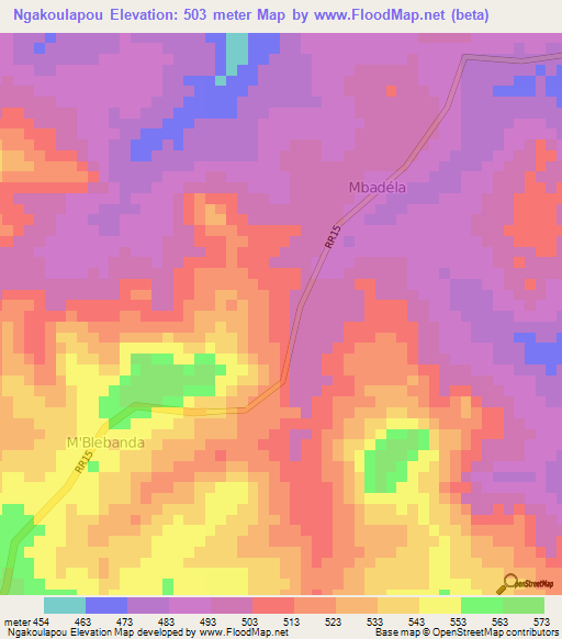 Ngakoulapou,Central African Republic Elevation Map