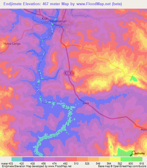 Endjimete,Central African Republic Elevation Map