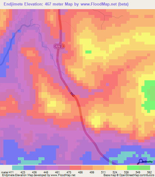 Endjimete,Central African Republic Elevation Map