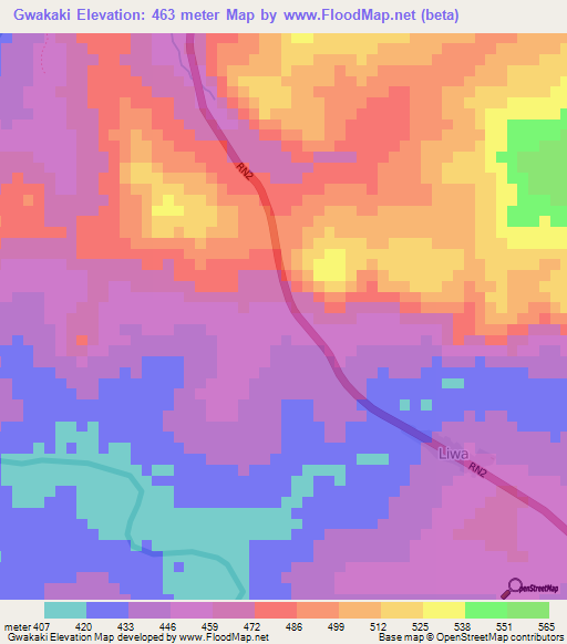 Gwakaki,Central African Republic Elevation Map