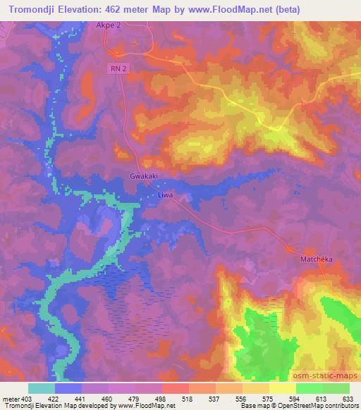 Tromondji,Central African Republic Elevation Map