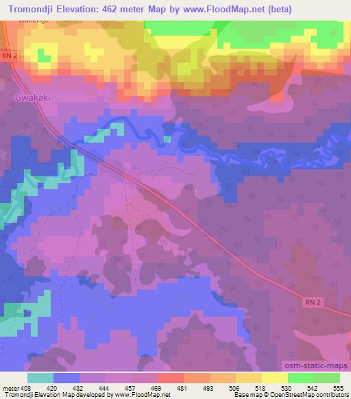 Tromondji,Central African Republic Elevation Map