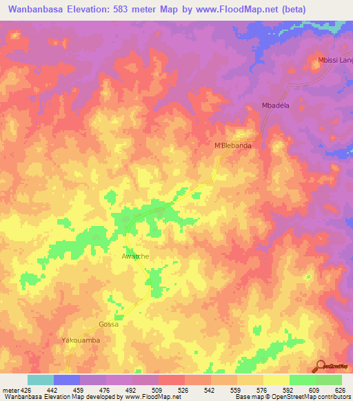 Wanbanbasa,Central African Republic Elevation Map