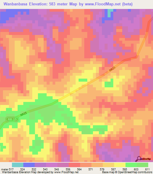 Wanbanbasa,Central African Republic Elevation Map