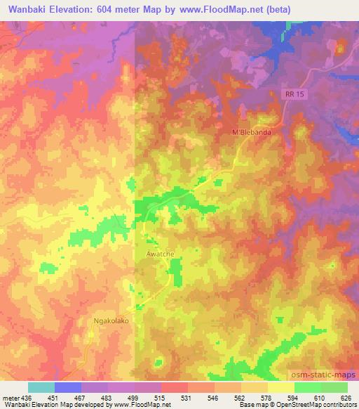 Wanbaki,Central African Republic Elevation Map
