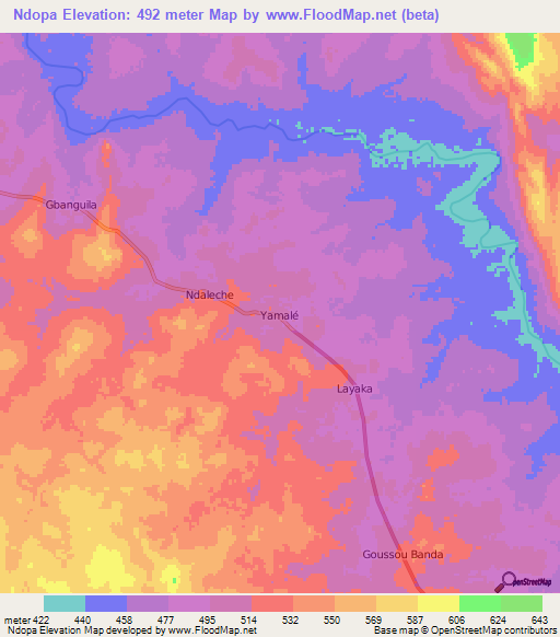 Ndopa,Central African Republic Elevation Map