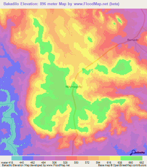 Bakadilo,Central African Republic Elevation Map
