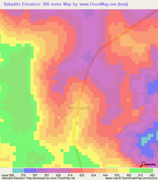 Bakadilo,Central African Republic Elevation Map